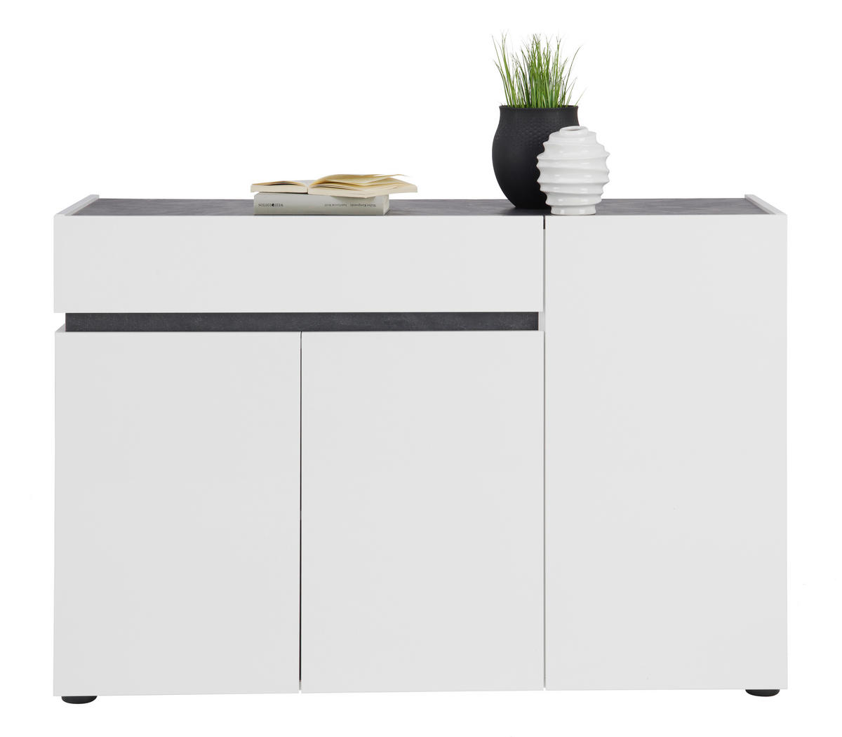 KOMODA S VRATIMA - bela/crna, Dizajnerski, pločasti materijal/plastika (120,2/80,1/42,6cm) - Voleo
