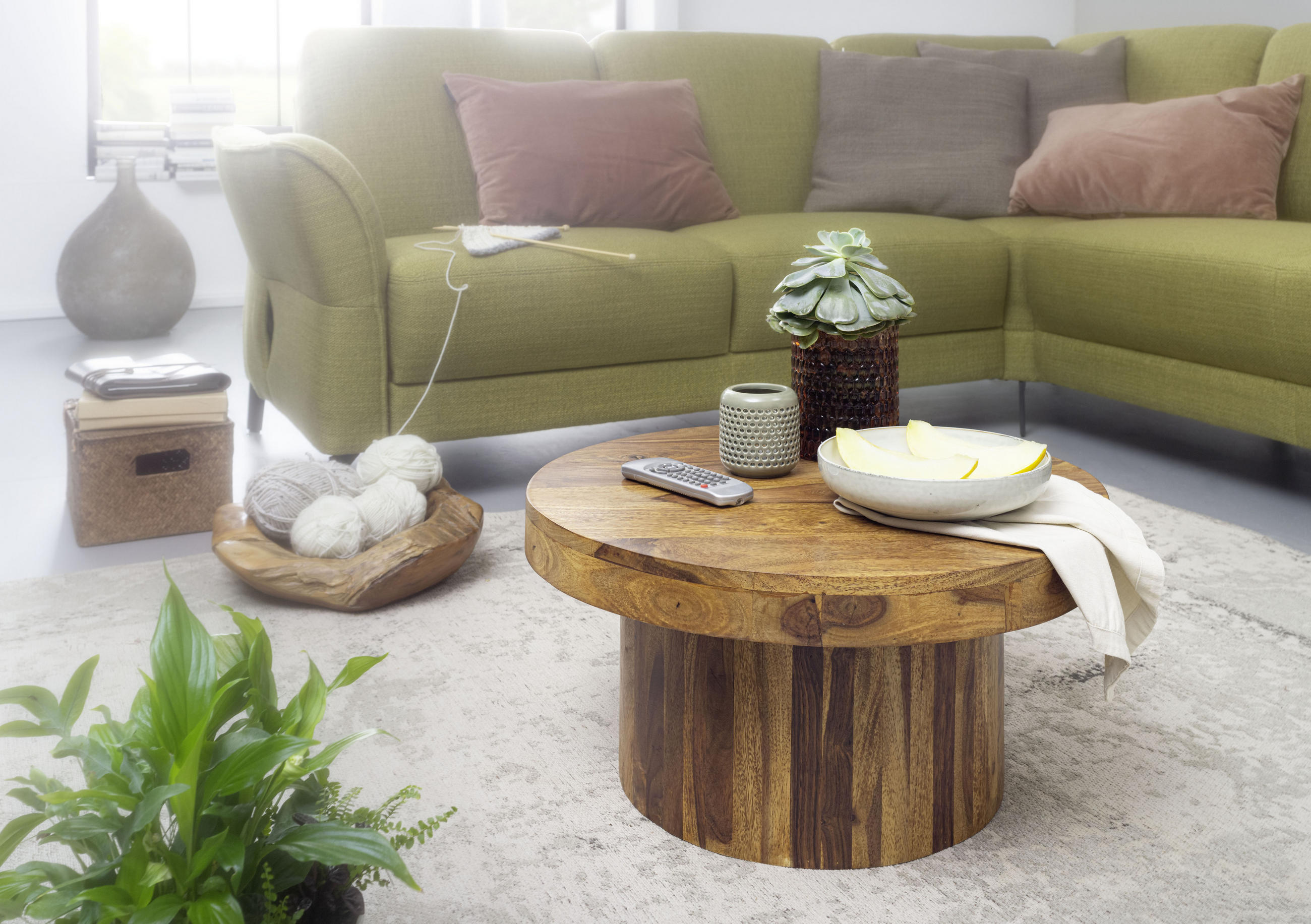 Couchtisch "WL5.963" , Sheesham massiv 60/60/30 cm rund Sheeshamfarben  - Sheeshamfarben, MODERN, Holz (60/60/30cm) - MID.YOU