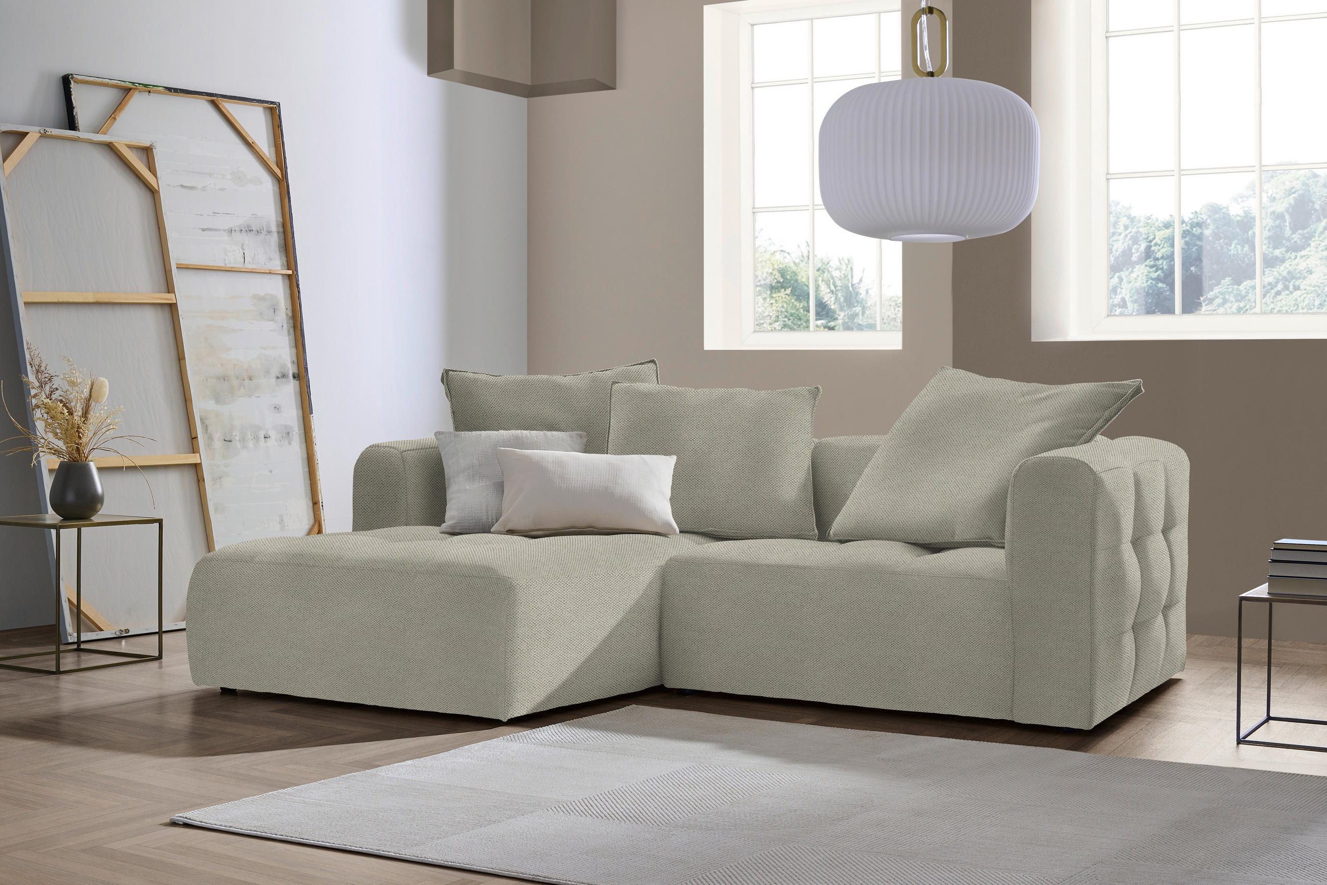 ECKSOFA in Webstoff Hellgrau  - Hellgrau/Schwarz, Modern, Kunststoff/Textil (173/240cm) - Stylife
