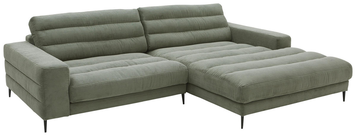 ECKSOFA Graugrün Cord Rücken echt  - Schwarz/Graugrün, Design, Textil/Metall (296/207cm) - Dieter Knoll