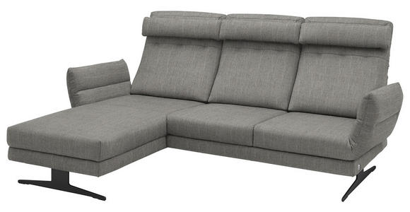 ECKSOFA Hellgrau Flachgewebe  - Hellgrau/Schwarz, Design, Textil/Metall (176-217/279-327cm) - Dieter Knoll