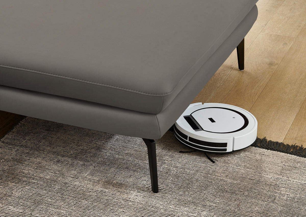 ECKSOFA in Echtleder Hellgrau  - Hellgrau/Schwarz, Design, Leder/Metall (310/180cm) - Dieter Knoll