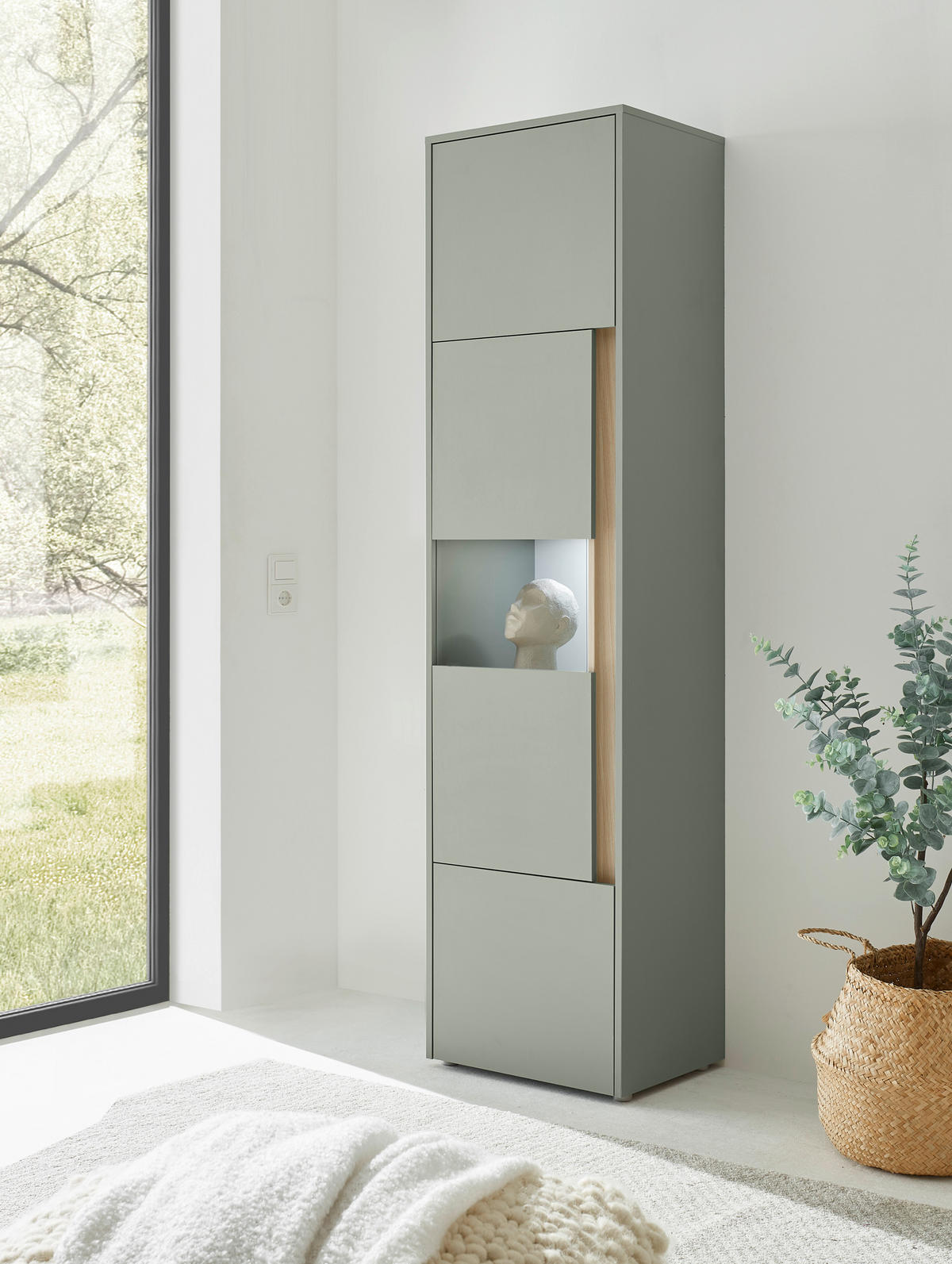 VITRINE  in Grün, Eichefarben  - Eichefarben/Schwarz, Design, Holzwerkstoff/Kunststoff (50/200/40cm) - Modante