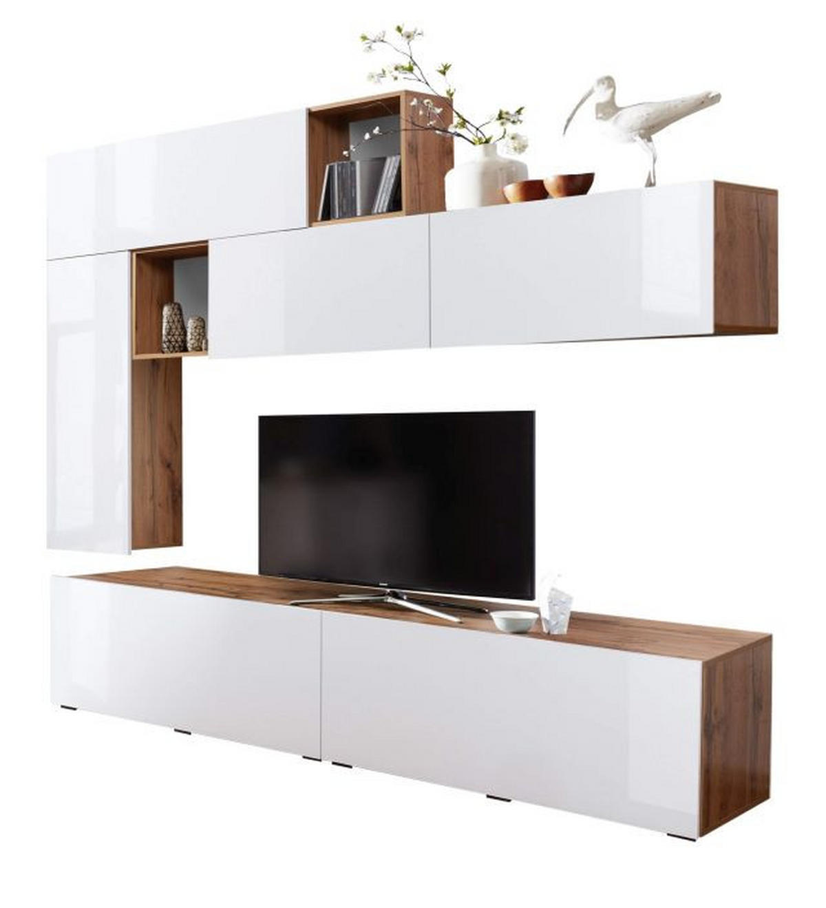 FLEKSIBILNI REGAL ZA SOBU bela, hrast wotan   - hrast wotan/bela visoki sjaj, Moderno, pločasti materijal (260/227,5/40cm) - Ti'me