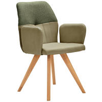 ARMLEHNSTUHL  in Lederlook, Webstoff  - Wildeiche/Olivgrün, Konventionell, Holz/Textil (57/87/63cm) - Valdera