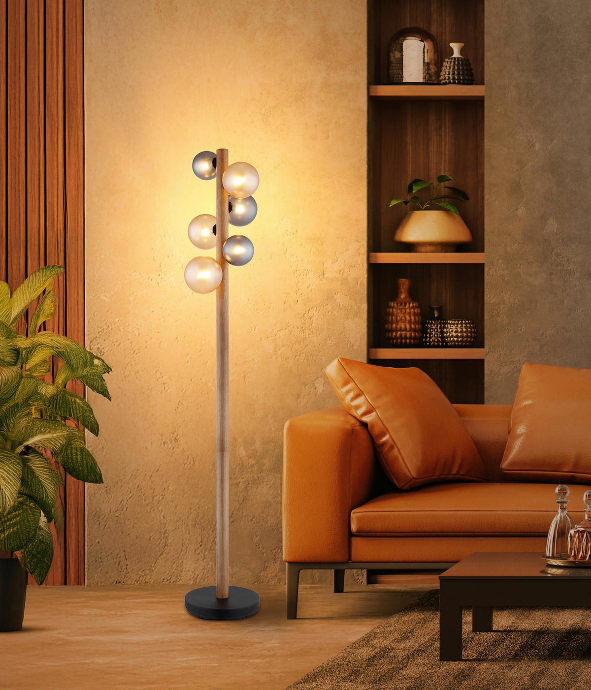 STEHLEUCHTE 29/150 cm    - Dunkelbraun/Schwarz, Basics, Glas/Holz (29/150cm) - Globo