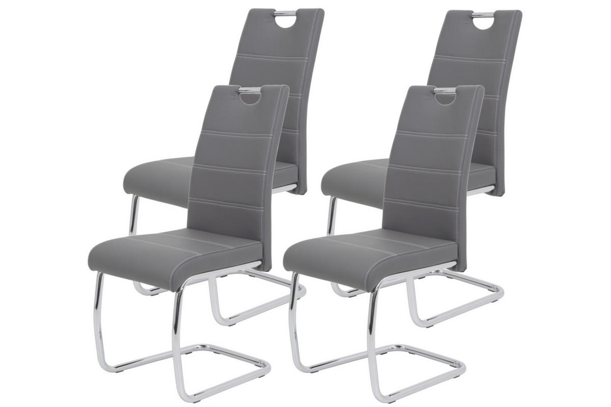 SCHWINGSTUHL-SET 4 Stück  in Stahl Lederlook  - Chromfarben/Weiß, MODERN, Textil/Metall (43/98/59cm) - MID.YOU