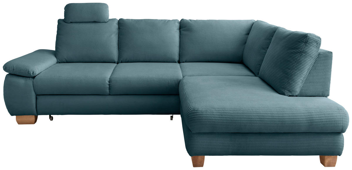 ECKSCHLAFSOFA in Cord Petrol  - Wildeiche/Petrol, Modern, Holz/Textil (261/206cm) - Livetastic