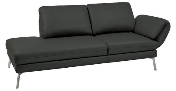 RÉCAMIERE in Echtleder Dunkelgrau - Chromfarben/Dunkelgrau, Design, Leder/Metall (209/85-109/95-16cm) - Dieter Knoll