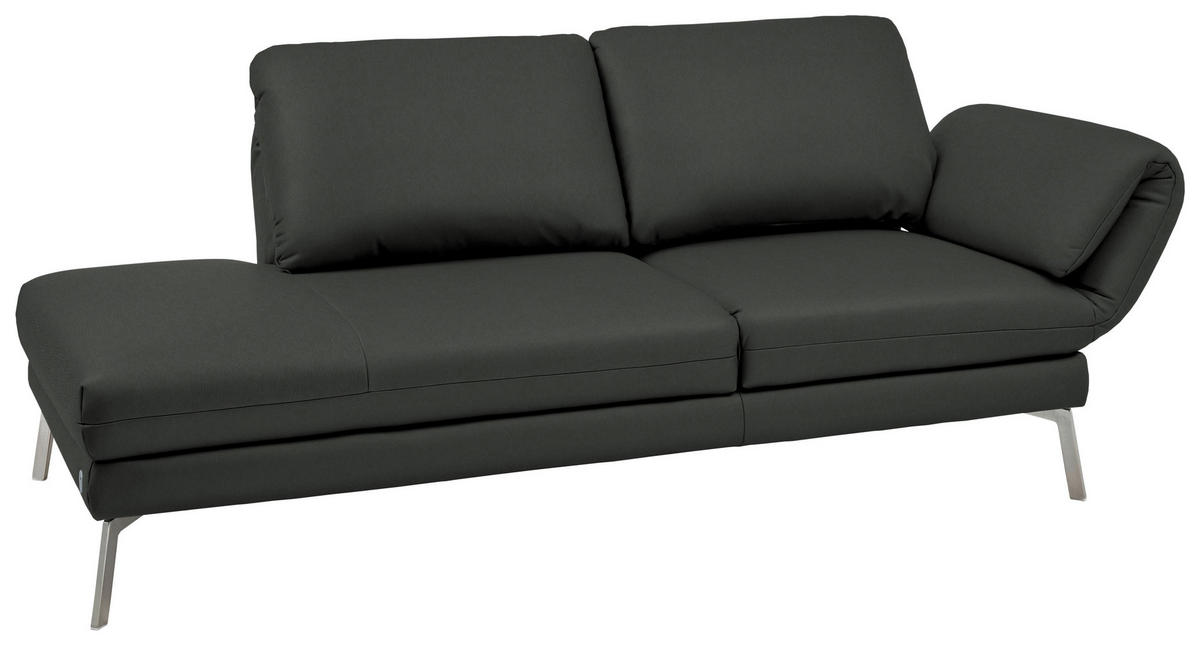 RÉCAMIERE in Echtleder Dunkelgrau  - Chromfarben/Dunkelgrau, Design, Leder/Metall (209/85-109/95-16cm) - Dieter Knoll