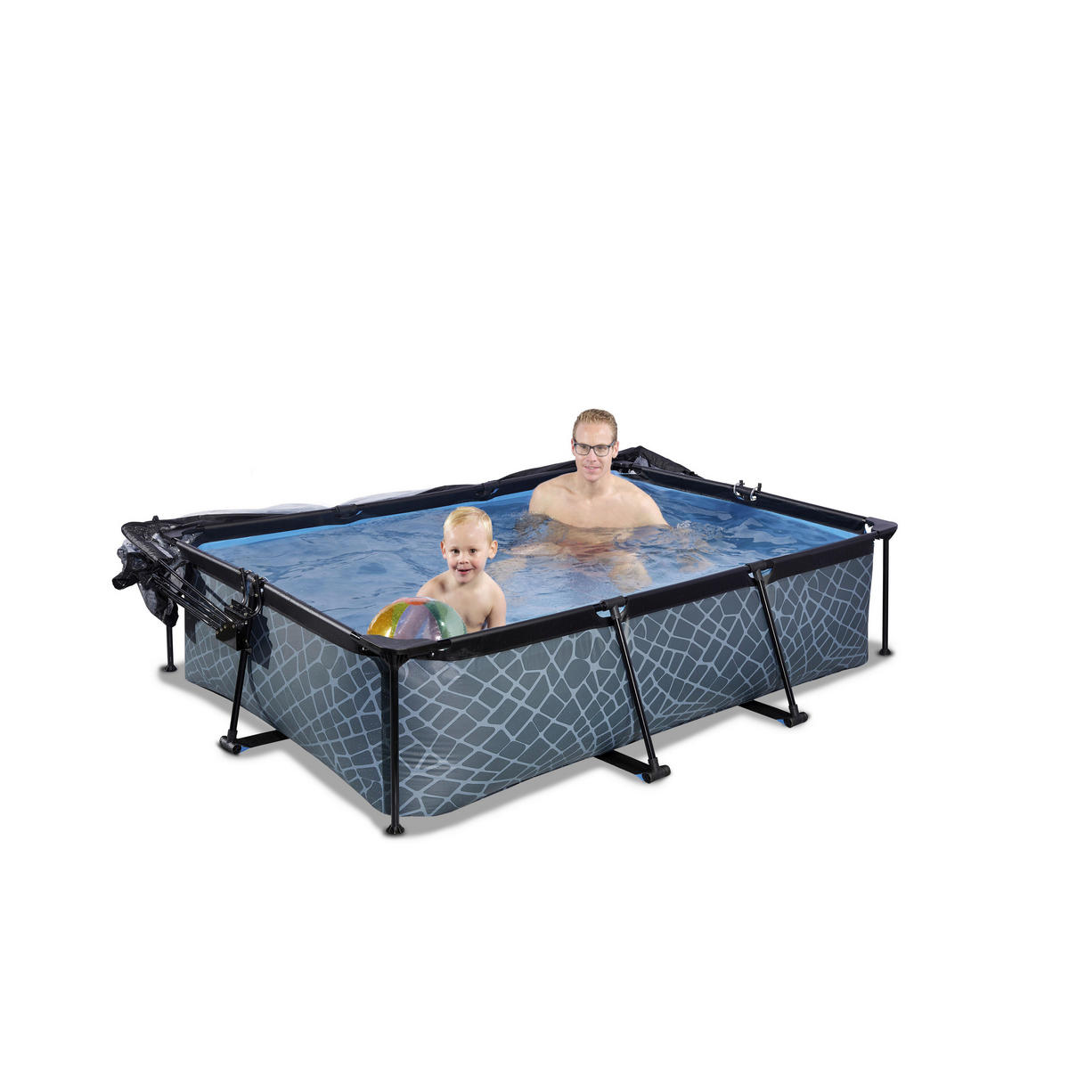 POOL-SET STONE 220/150/65 cm  - Grau, KONVENTIONELL, Metall (220/150/65cm) - EXIT Toys