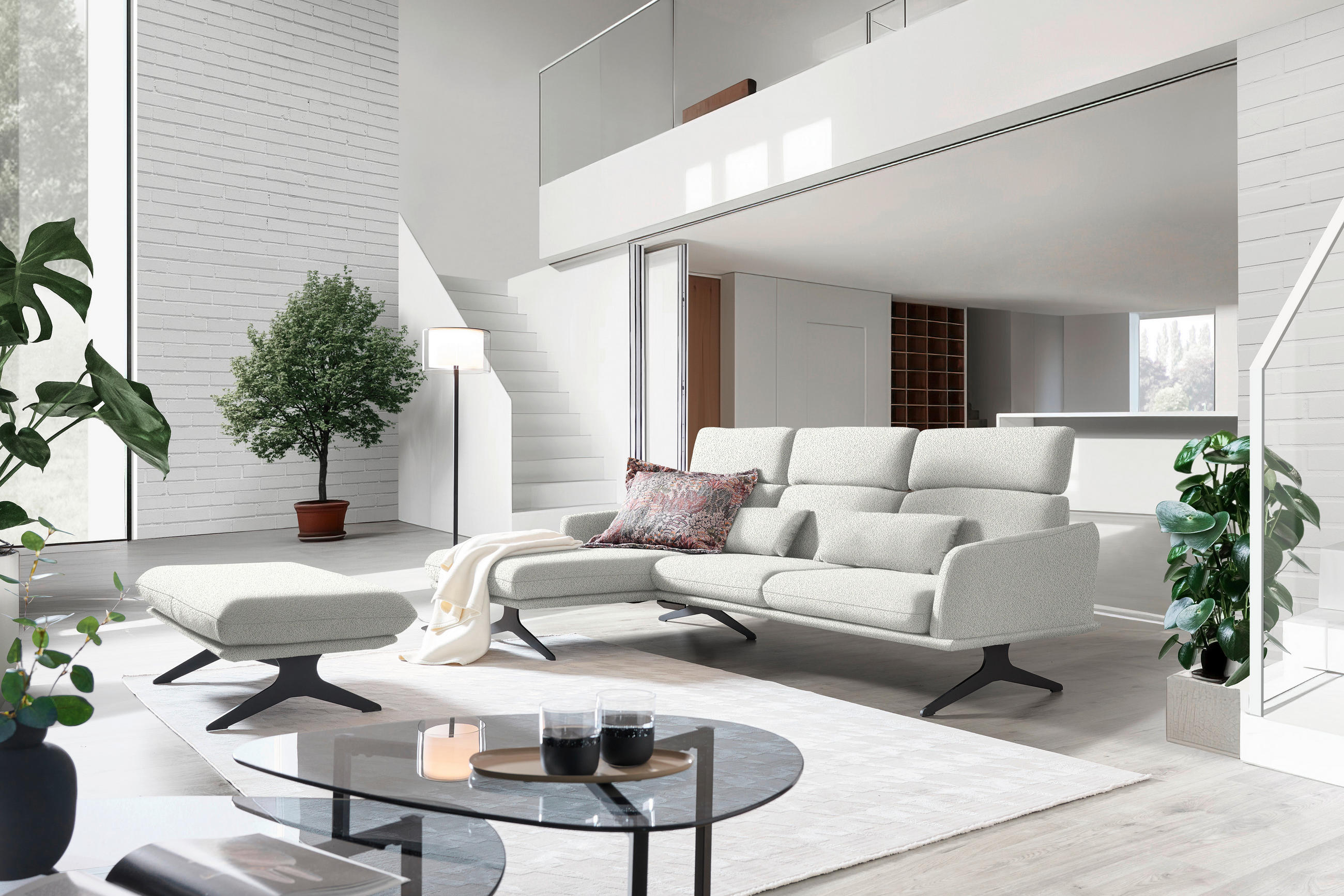 ECKSOFA in Flachgewebe Weiss  - Weiss/Schwarz, Design, Textil/Metall (152/259cm) - Dieter Knoll