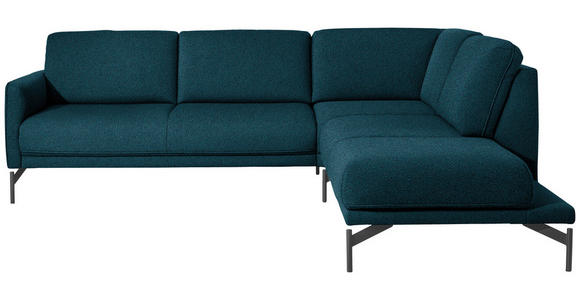 ECKSOFA in Flachgewebe, Struktur Petrol  - Anthrazit/Petrol, Design, Textil/Metall (254/230cm) - Ambiente