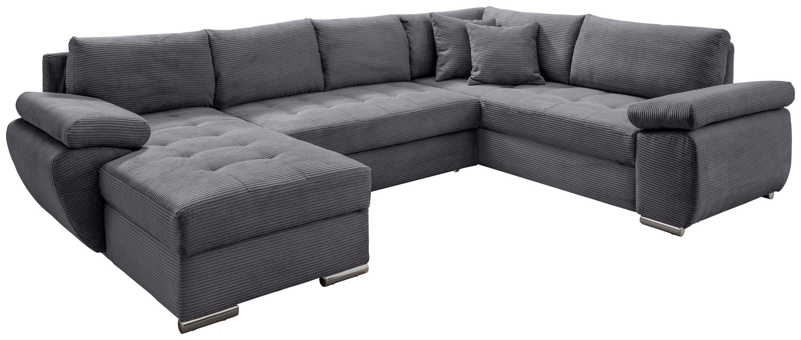 WOHNLANDSCHAFT Grau Cord  - Chromfarben/Grau, KONVENTIONELL, Textil/Metall (157/305/219cm) - Livetastic