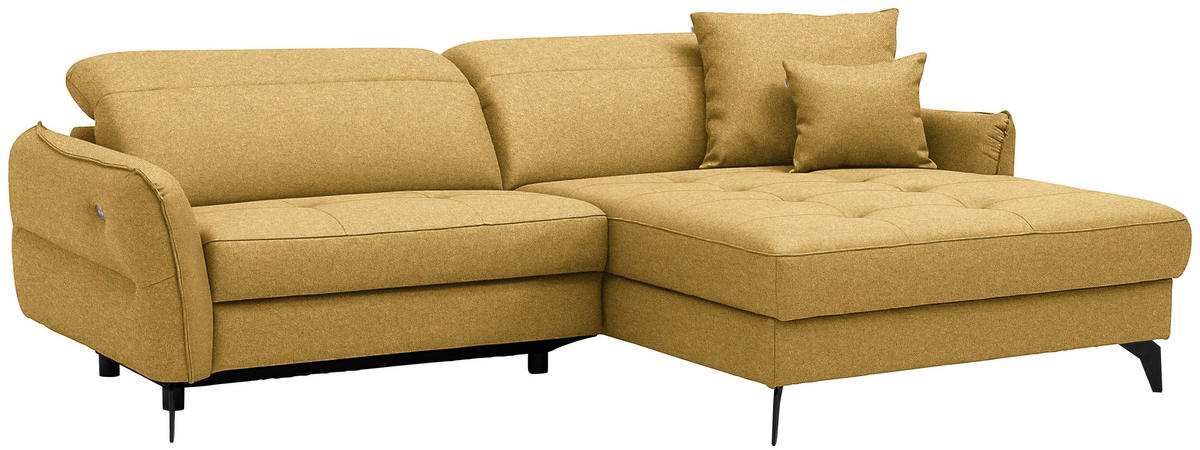 ECKSOFA Flachgewebe Currygelb  - Currygelb/Schwarz, Design, Textil/Metall (246/175cm) - Celina