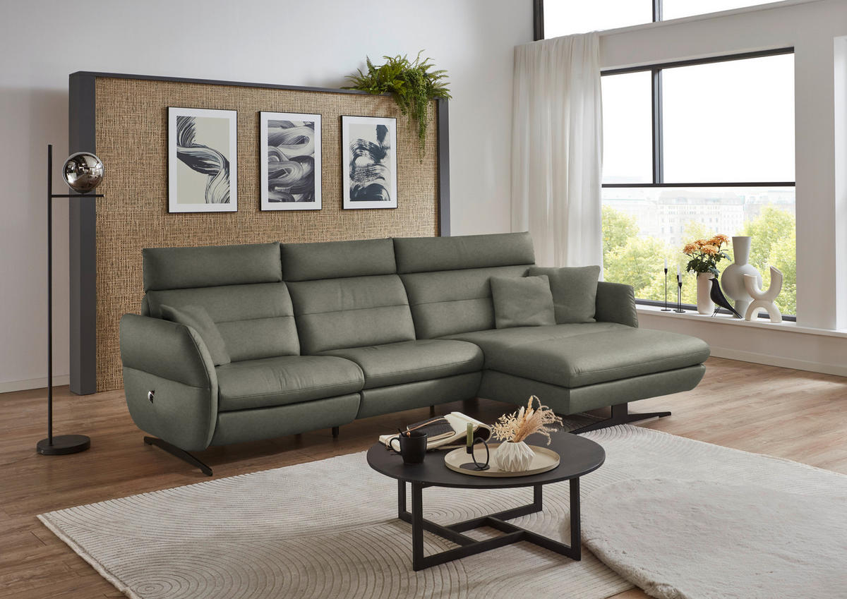 ECKSOFA in Echtleder Grau  - Schwarz/Grau, Design, Leder/Metall (300/157cm) - Dieter Knoll