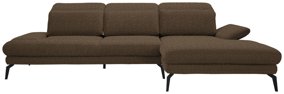 ECKSOFA in Webstoff Braun  289/180 cm  - Schwarz/Braun, Design, Textil/Metall (289/180cm) - Stylife