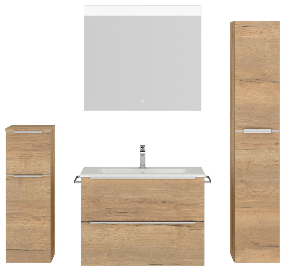 BADEZIMMER 5-teilig  in 141 cm  - Edelstahlfarben/Eichefarben, MODERN, Holzwerkstoff/Stein (141cm) - Nobilia