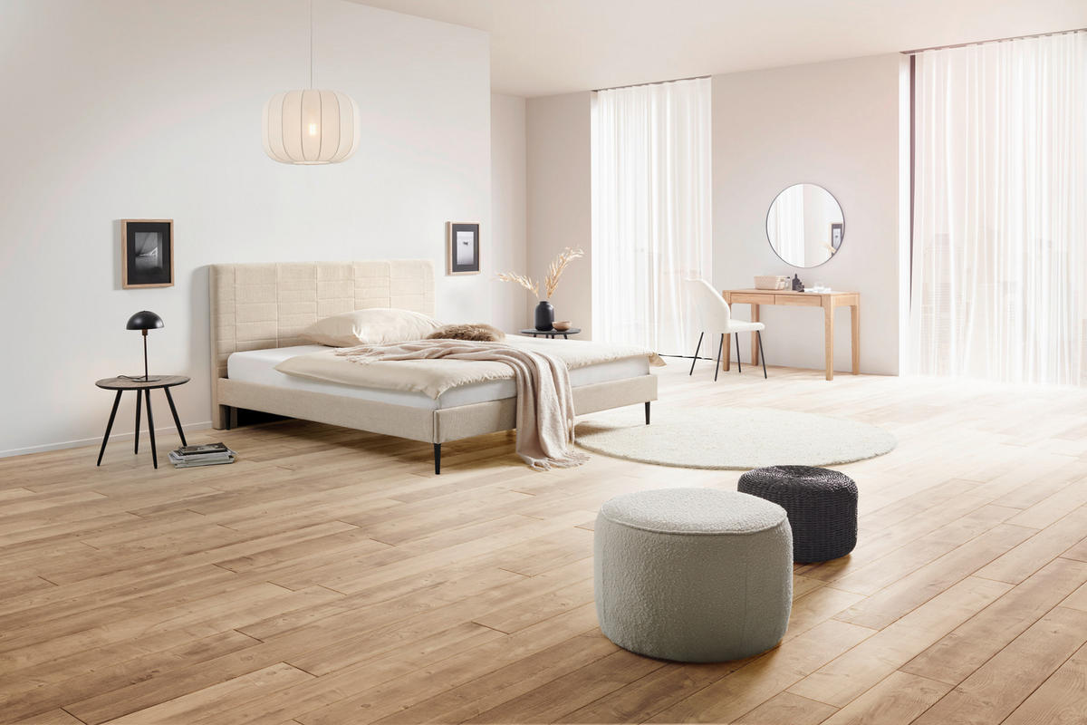 KÁRPITOZOTT ÁGY 180/200 cm  bézs  - bézs/natúr, Modern, textil/fa (180/200cm) - Livetastic