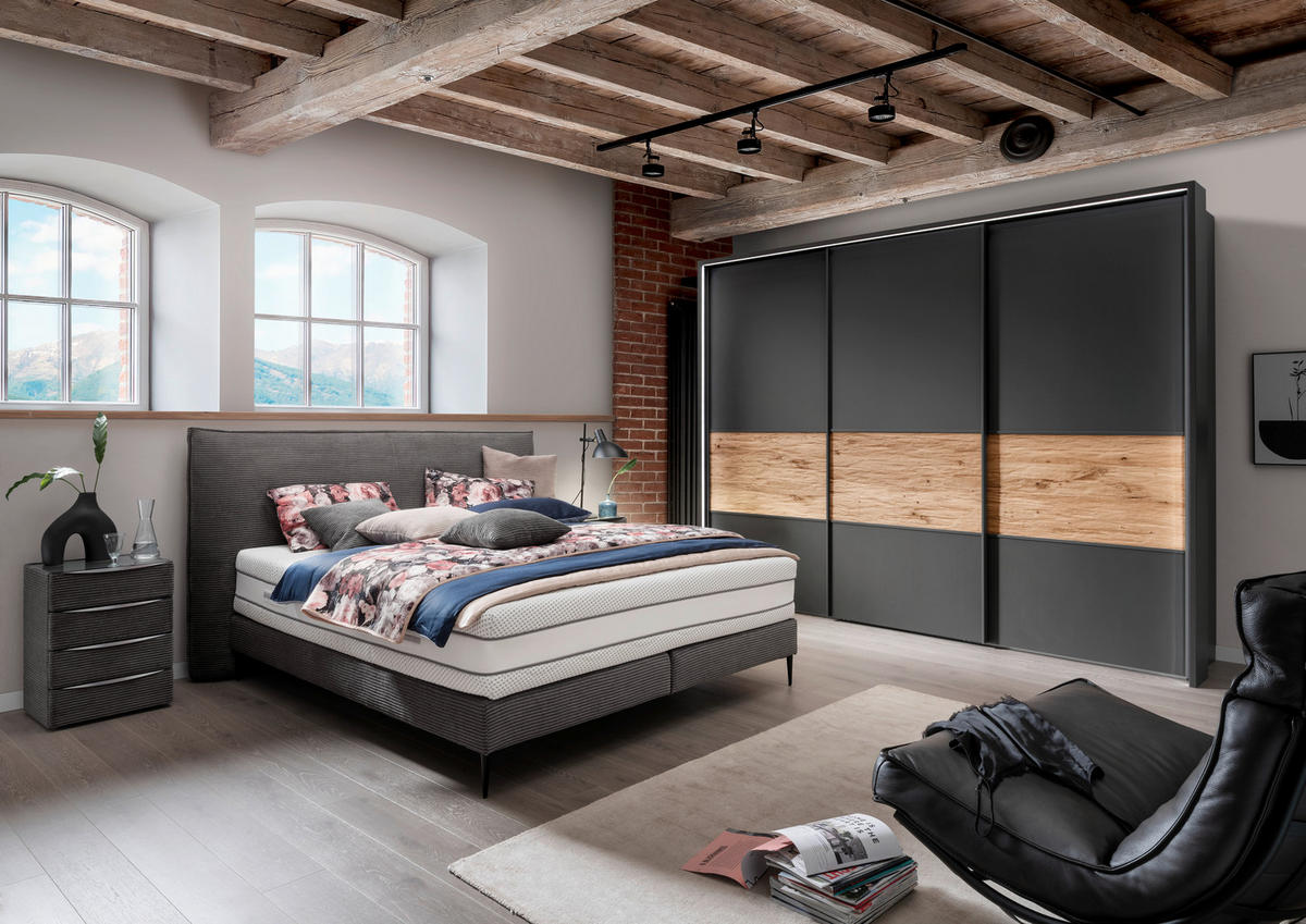 BOXSPRINGBETT 180/200 cm  in Anthrazit  - Anthrazit/Schwarz, Design, Textil/Metall (180/200cm) - Beldomo - Sleep