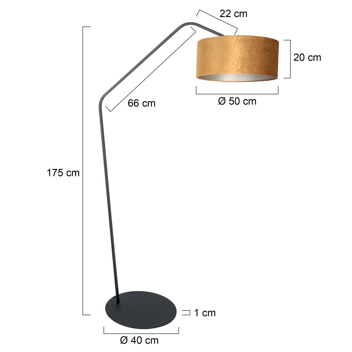 STEHLEUCHTE ZigZag 50/173/70 cm  - Goldfarben/Schwarz, Trend, Leder/Metall (50/173/70cm)