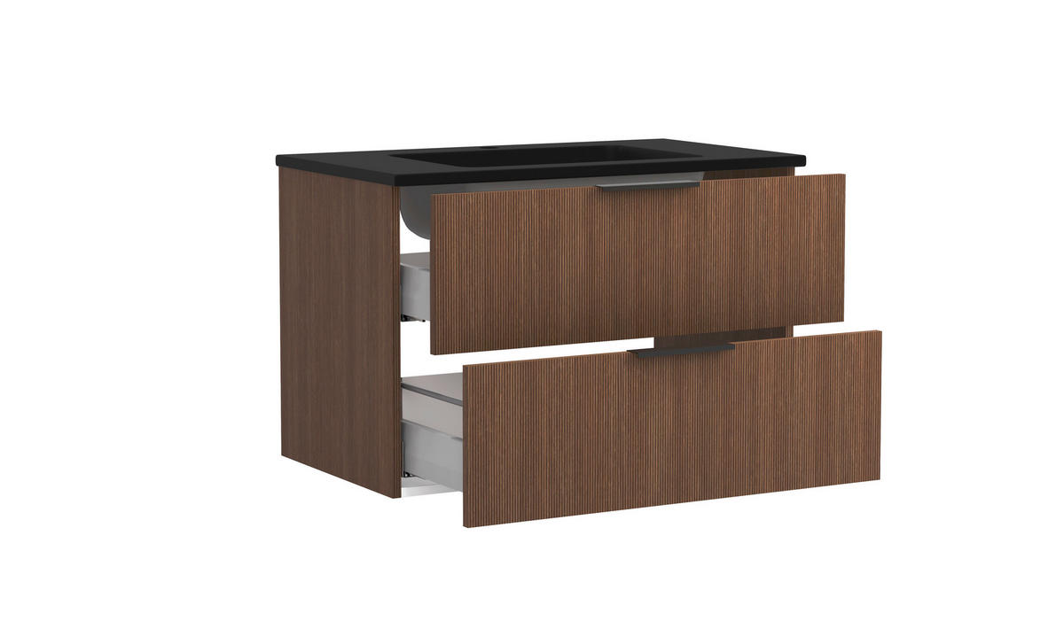 BADEZIMMER 3-teilig  in 80 cm  - Dunkelbraun/Schwarz, Natur, Glas/Holzwerkstoff (80cm) - Held