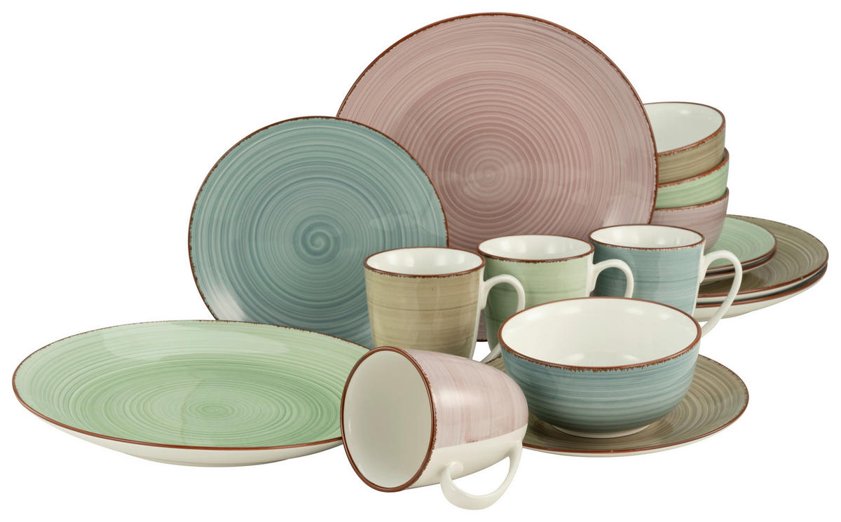 KOMBINOVANÁ SOUPRAVA, 16dílné, porcelán - modrá/růžová, Basics, keramika (34/31/32cm) - Creatable