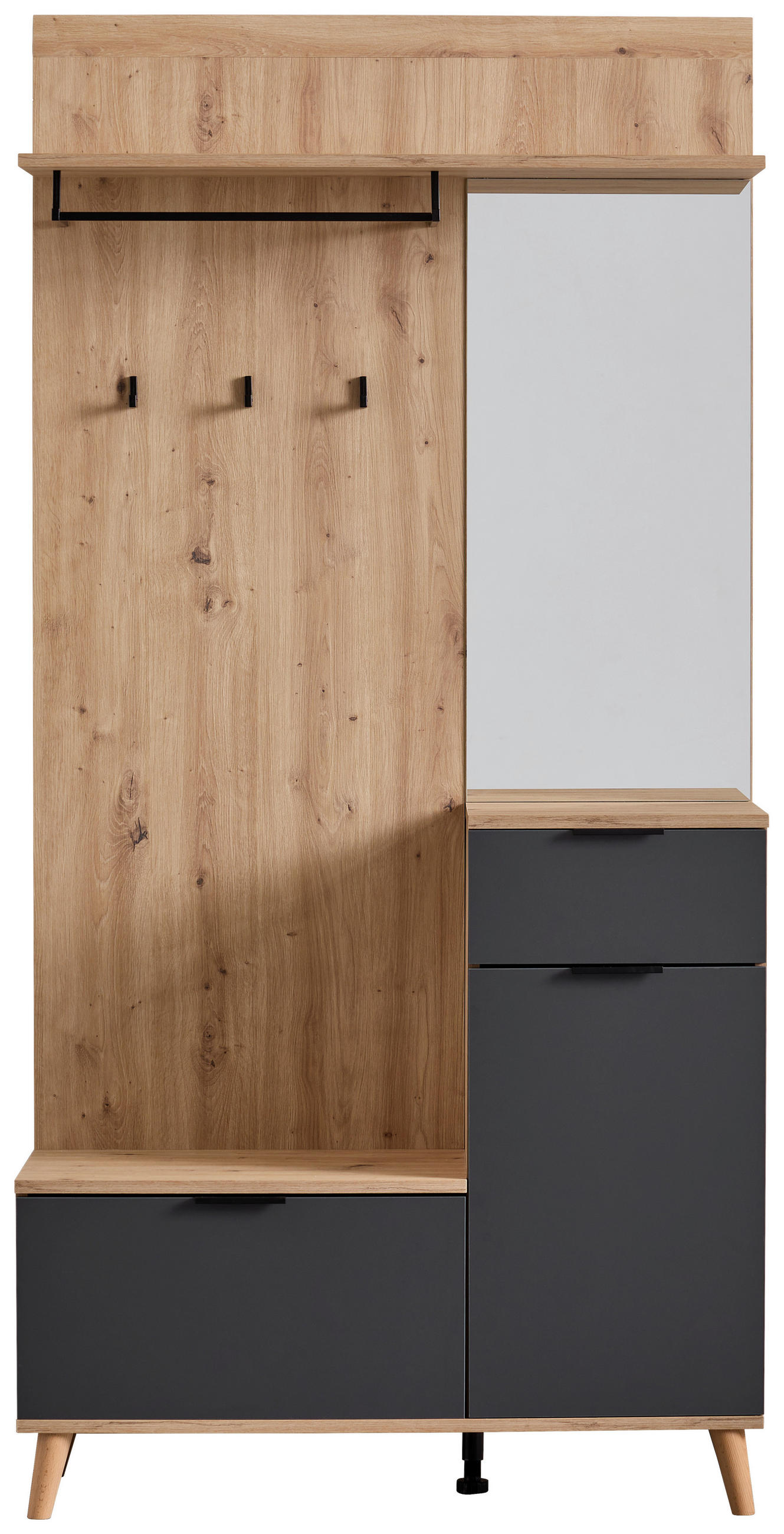 home24 Garderobe Graphit, Eiche Artisan 100x202x40 cm