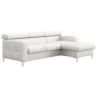 ECKSOFA Weiß Echtleder Bettkasten, Schlaffunktion, Kopfteilverstellung, Kopfstütze  - Chromfarben/Weiß, Design, Leder/Metall (227/168cm) - Livetastic