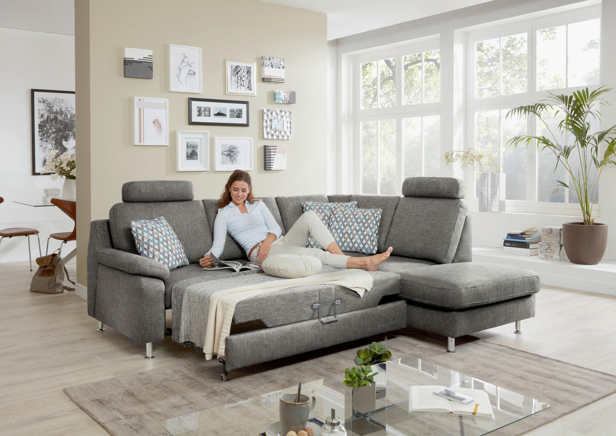 ECKSOFA in Webstoff Dunkelgrau  - Dunkelgrau/Alufarben, Konventionell, Textil/Metall (241/200cm) - Beldomo System