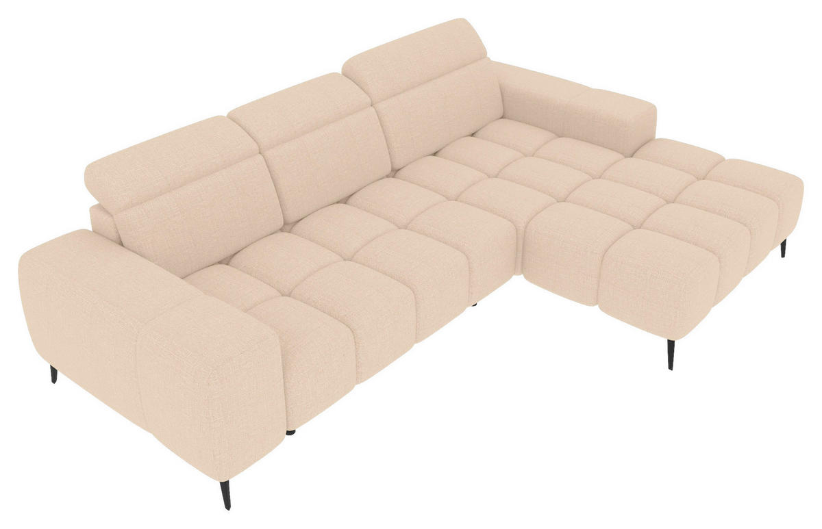 ECKSOFA Beige Flachgewebe Rücken echt, Kopfteilverstellung, Sitztiefenverstellung  - Beige/Schwarz, KONVENTIONELL, Kunststoff/Textil (273/171cm) - Carryhome