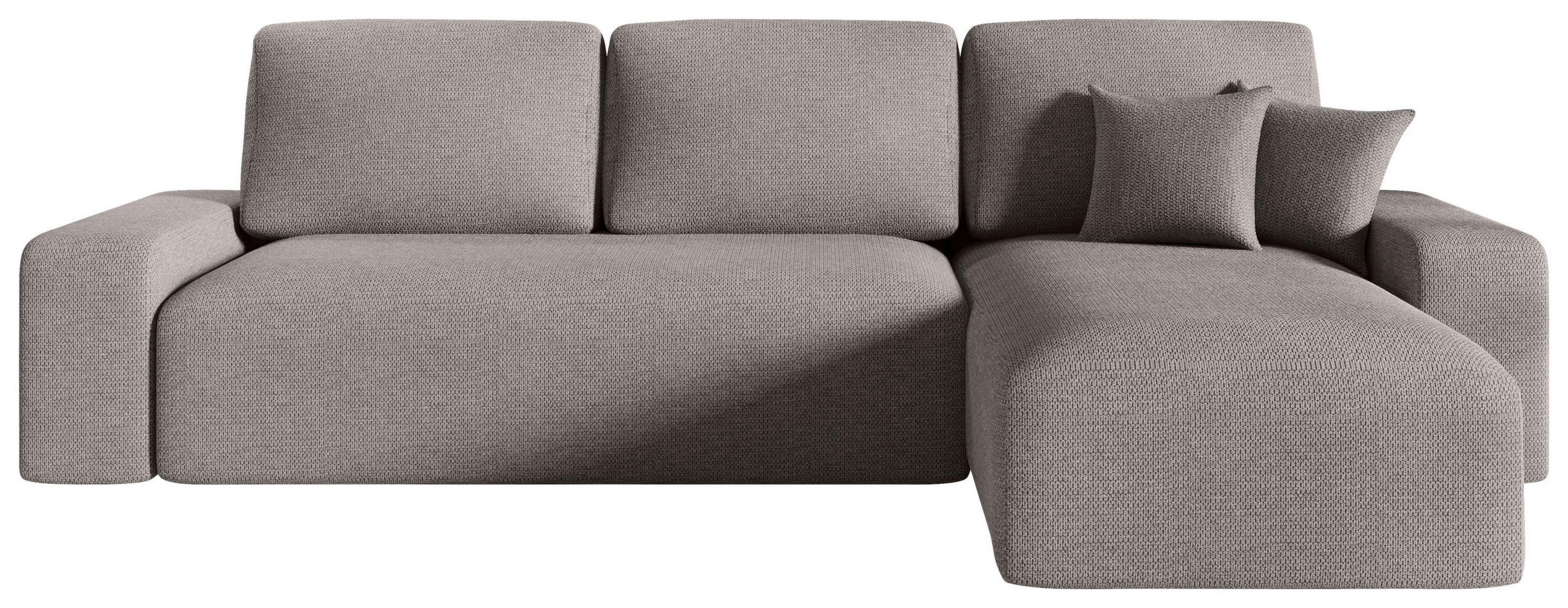 ECKSOFA Hellgrau Bouclé Zierkissen, Rückenkissen, Bettkasten, Schlaffunktion, Rücken echt, Stauraum  - Hellgrau/Schwarz, MODERN, Kunststoff/Textil (248/143cm) - Xora