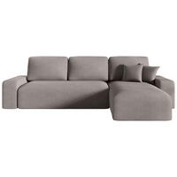 ECKSOFA Hellgrau Bouclé Zierkissen, Rückenkissen, Bettkasten, Schlaffunktion, Rücken echt, Stauraum  - Hellgrau/Schwarz, MODERN, Kunststoff/Textil (248/143cm) - Xora