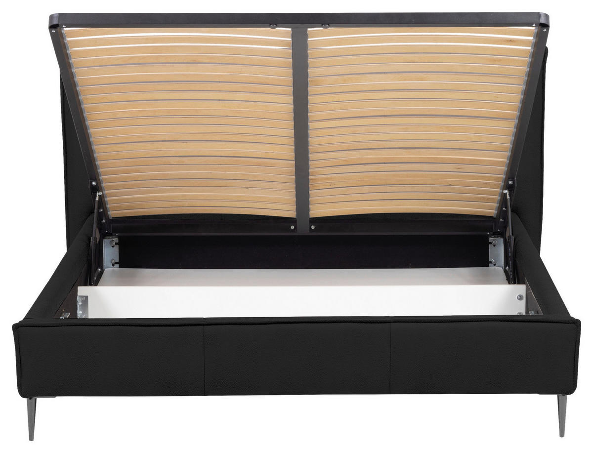 POLSTERBETT 180/200 cm,  in Schwarz, gepolstertes Kopfteil, Lattenrost, Bettkasten,  - Schwarzchrom/Schwarz, KONVENTIONELL, Leder/Holz (180/200cm) - Esposa