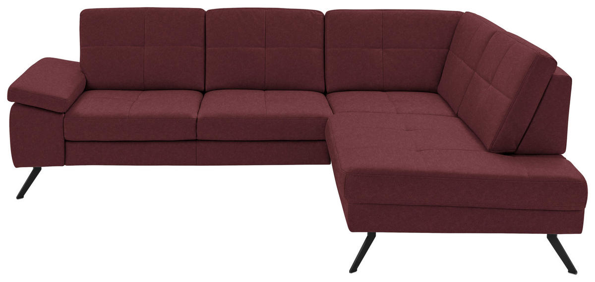 ECKSOFA in Lederlook, Mikrofaser Bordeaux  - Bordeaux/Schwarz, Design, Textil/Metall (261/220cm) - Beldomo System