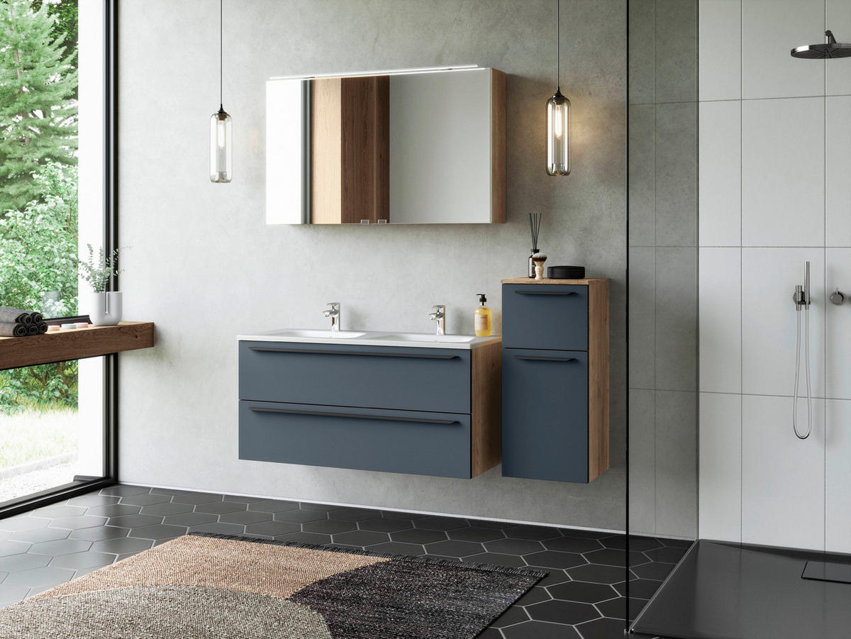 BADEZIMMER 3-teilig  in 81 cm  - Edelstahlfarben/Weiß Hochglanz, MODERN, Holzwerkstoff/Stein (81cm) - Nobilia