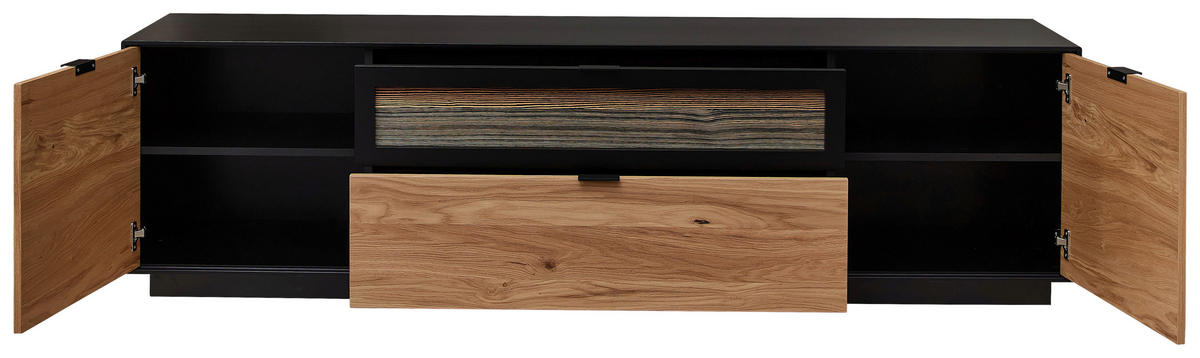 WOHNWAND  in Schwarz, Eichefarben  275/200/45 cm  - Eichefarben/Schwarz, Design, Glas/Holz (275/200/45cm) - Novel