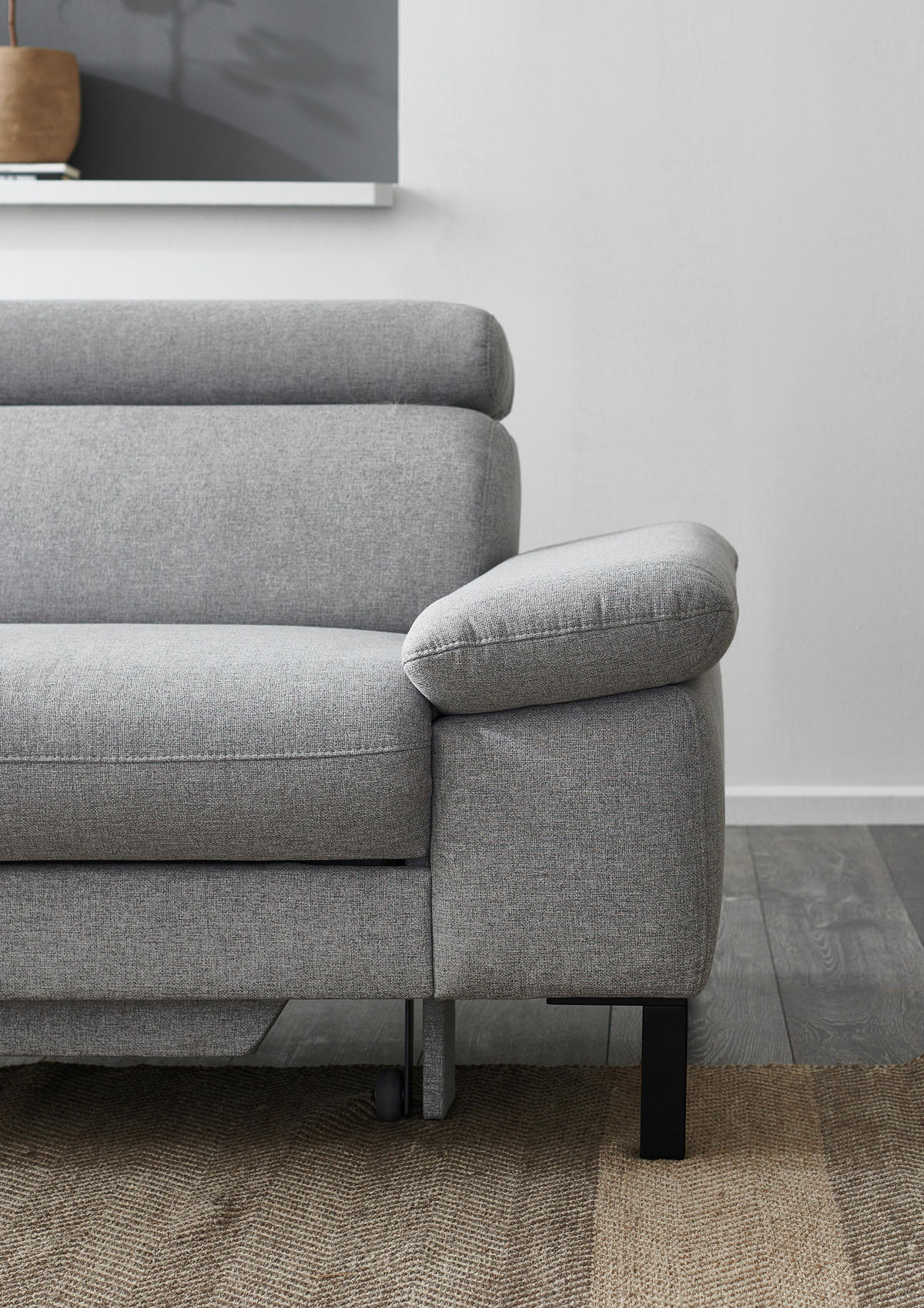 ECKSOFA in Flachgewebe Hellgrau  - Hellgrau/Schwarz, Design, Holzwerkstoff/Textil (217/272cm) - Pure Home Comfort