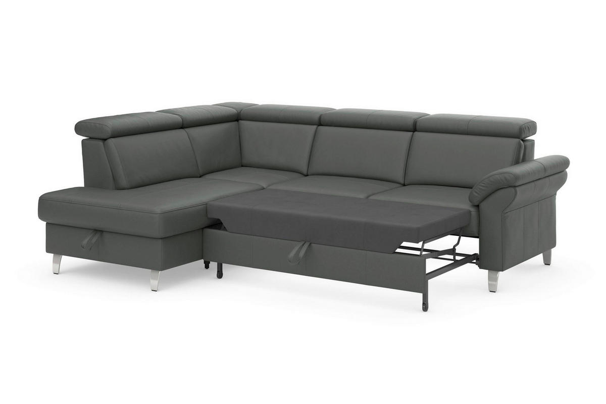 ECKSOFA 194/245 cm ARNGAST E in Mikrofaser Kombination Echtleder/Stoff Anthrazit Bettkasten, Kopfteilverstellung  194/245 cm  - Chromfarben/Anthrazit, Basics, Leder/Textil (194/245cm) - Sit & More
