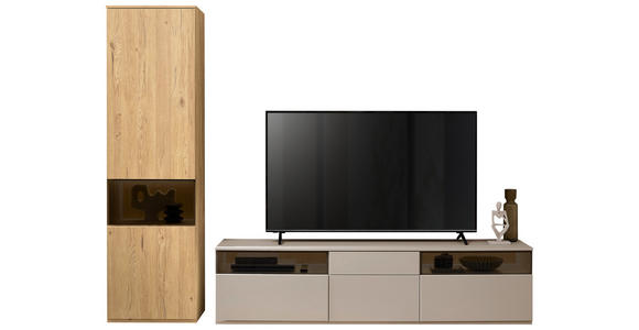 WOHNWAND  in Grau, Eichefarben  285/215/45 cm  - Eichefarben/Schwarz, KONVENTIONELL, Glas/Holzwerkstoff (285/215/45cm) - Venda