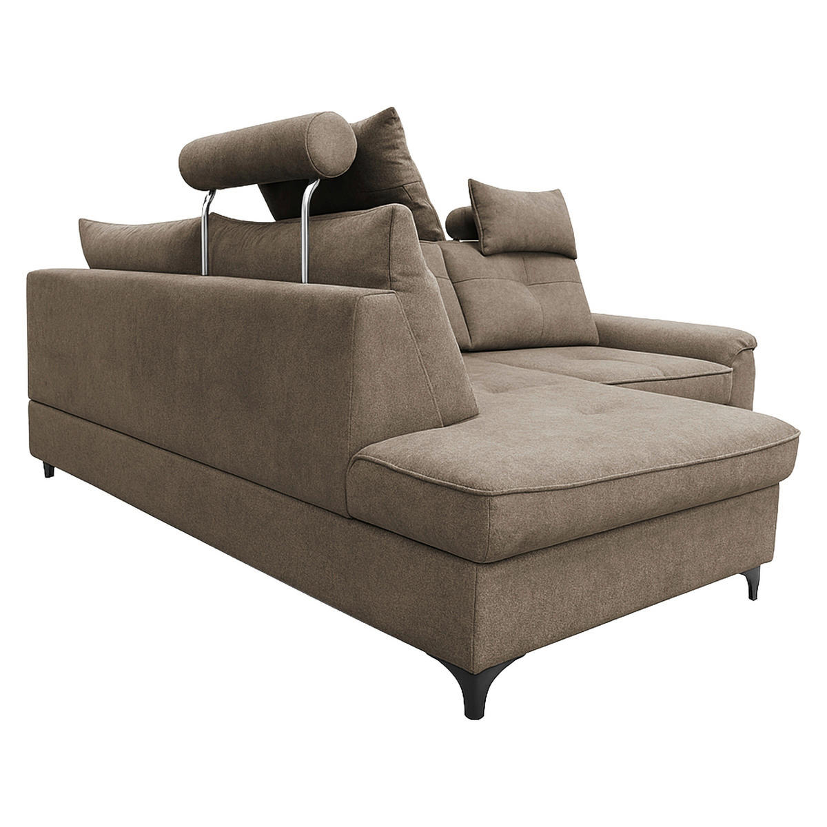 ECKSOFA SOLEI Taupe Chenille Zierkissen, Bettkasten, Kopfstütze  - Taupe/Schwarz, Design, Kunststoff/Textil (203/265cm) - MID.YOU