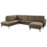 WOHNLANDSCHAFT Echtleder Graubraun  - Graubraun/Schwarz, Konventionell, Leder/Metall (224/306/168cm) - Beldomo Premium