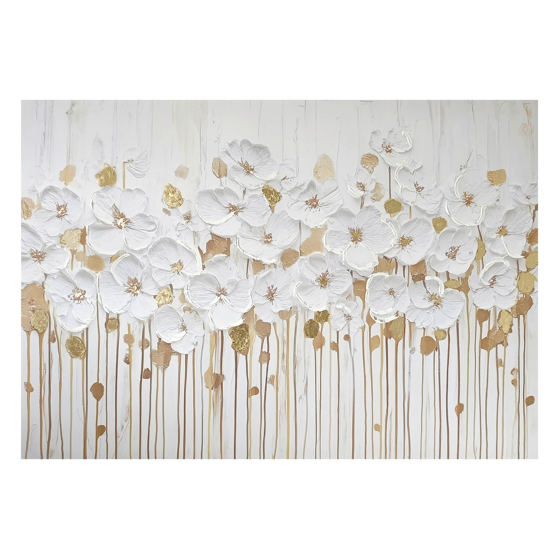 LEINWANDBILD Blumen 70/100 cm  - Goldfarben/Weiß, Basics, Holz/Textil (70/100cm)