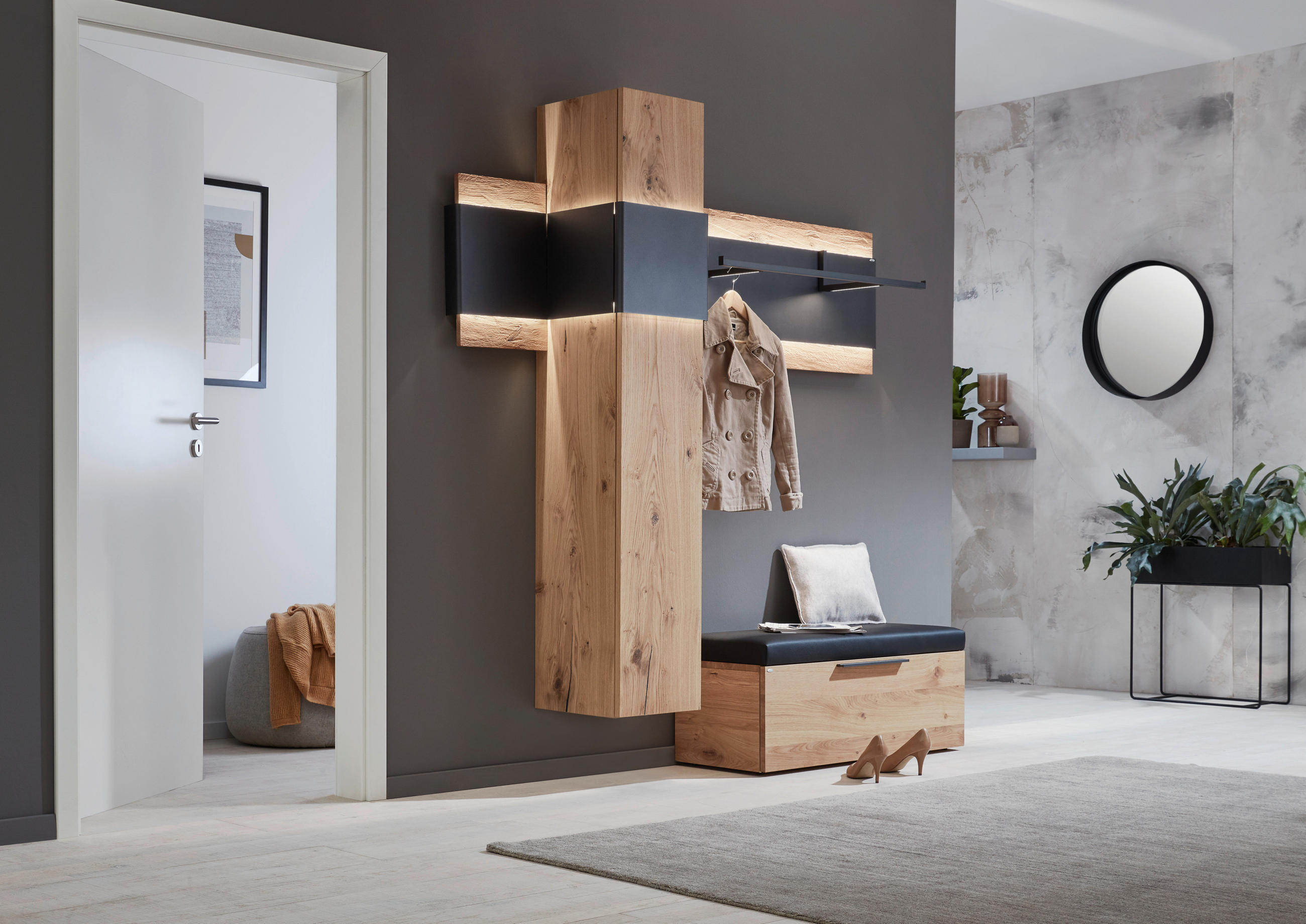 GARDEROBE 2-teilig  in 178/176/39 cm  - Eichefarben/Anthrazit, Natur, Holz/Metall (178/176/39cm) - Voglauer