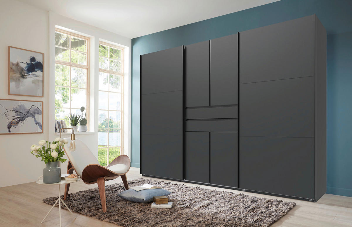 KLEIDERSCHRANK 300/216/65 cm,  in Graphitfarben, 6-türig  - Schwarz/Graphitfarben, Design, Holzwerkstoff/Metall (300/216/65cm) - Stylife