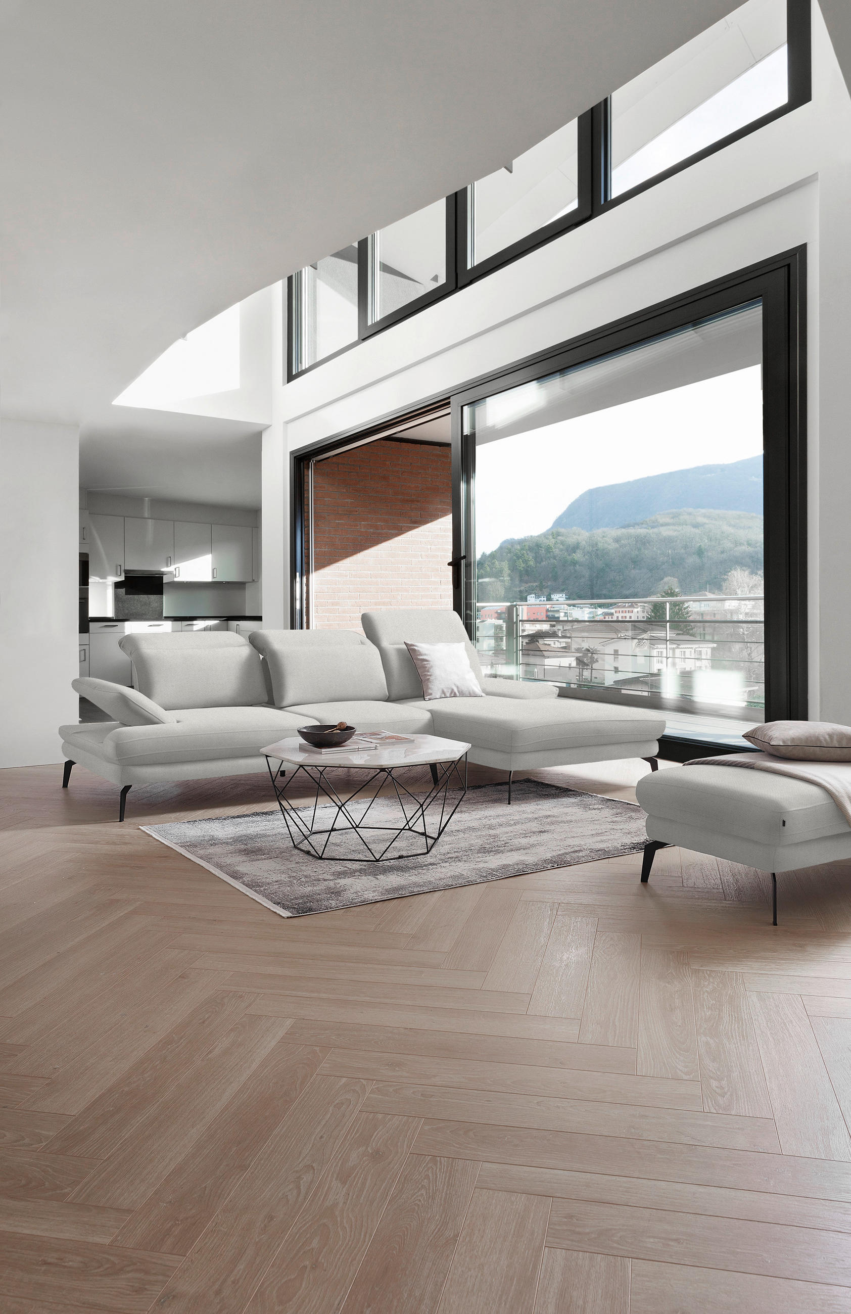 ECKSOFA in Chenille Grauweiss  - Schwarz/Grauweiss, Design, Textil/Metall (289/180cm) - Stylife