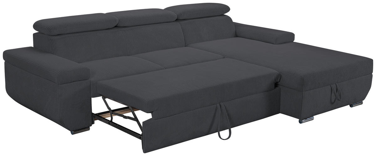 ECKSOFA LARS Anthrazit Cord  - Chromfarben/Anthrazit, Design, Kunststoff/Textil (268/189cm) - Livetastic