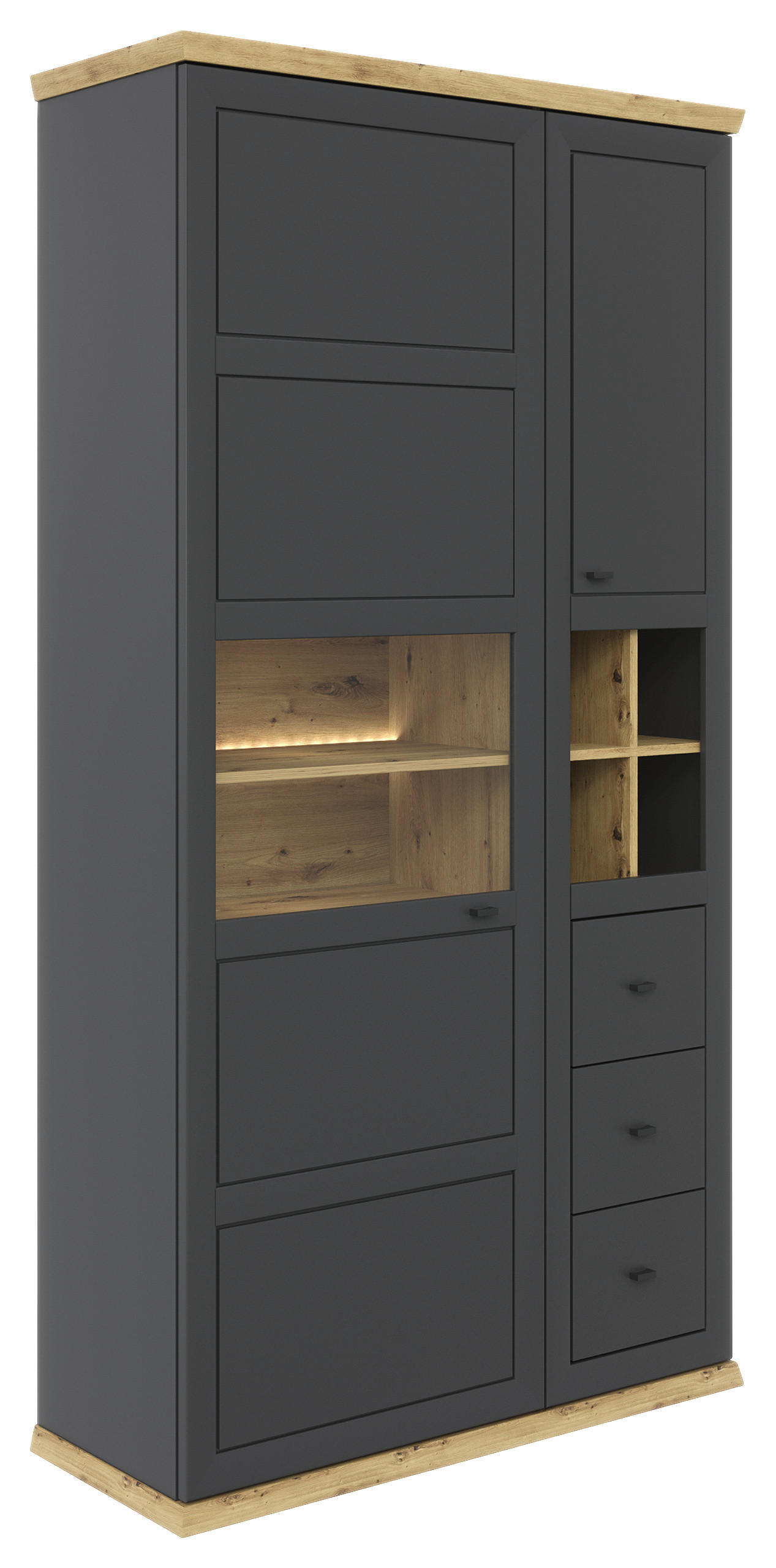 VITRINE Eiche Artisan Beleuchtung - Eichefarben/Anthrazit, Design, Glas/Holzwerkstoff (110,2/209,2/42,8cm) - Hom`in