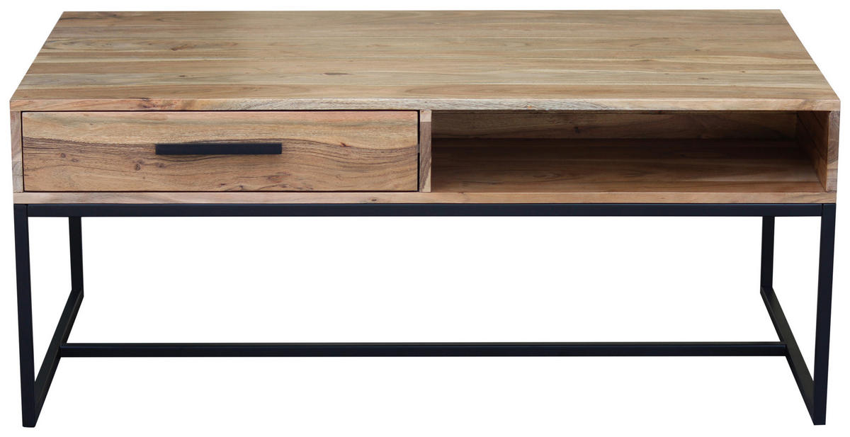 COUCHTISCH Akazie massiv 118/70/40 cm rechteckig Akaziefarben  - Schwarz/Akaziefarben, Design, Holz/Metall (118/70/40cm) - home24