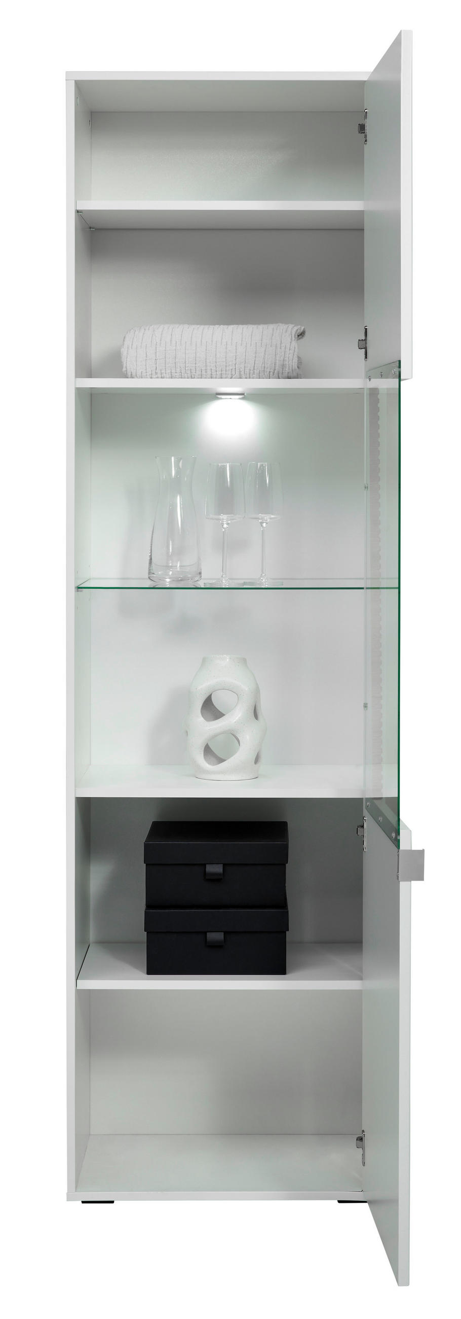 VITRINE  in Weiß, Eichefarben - Eichefarben/Silberfarben, KONVENTIONELL, Glas/Holzwerkstoff (57/202/40cm) - Stylife